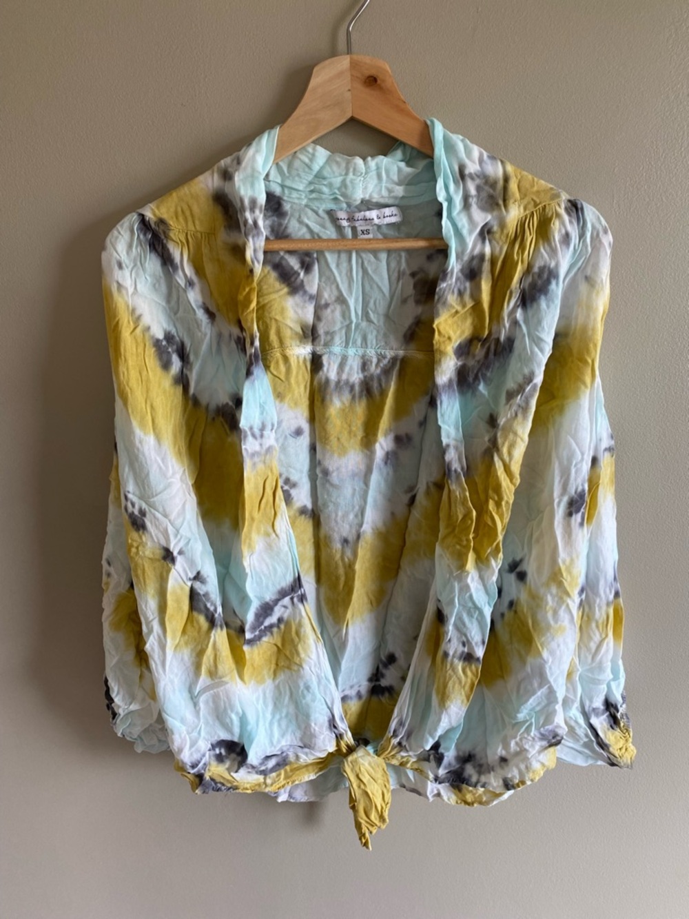 Young Fabulous & Broke Front-Tie Tie-Dye Blouse in Yellow, Light Blue & Gray - Picture 3 of 10
